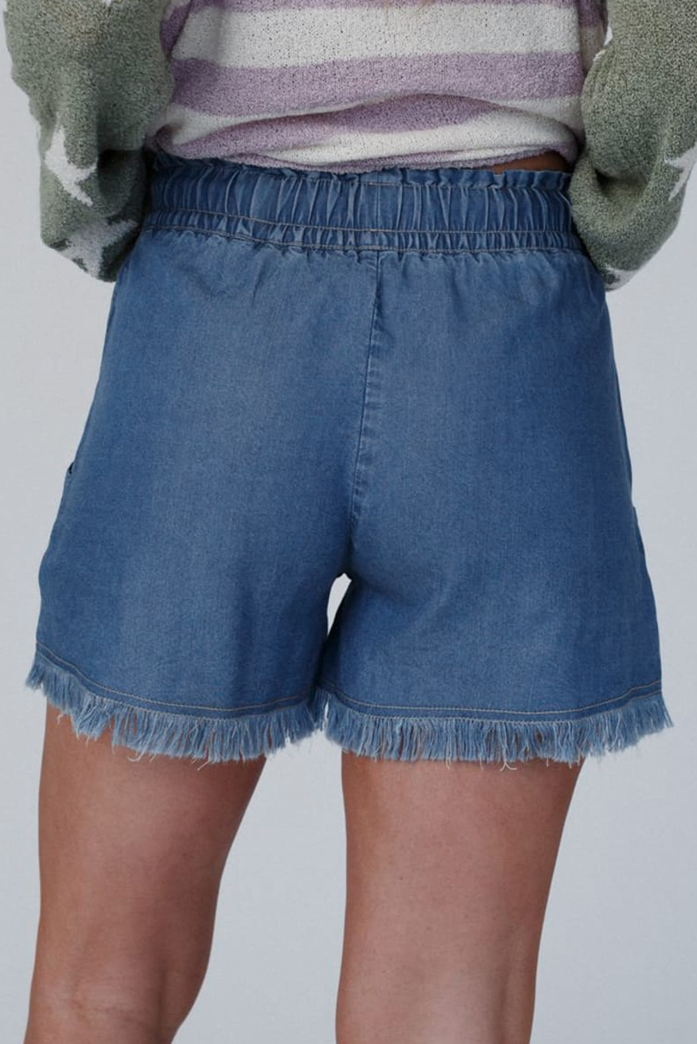 Ashleigh Blue Denim Pearl Embellished Elastic Waist Mini Skort