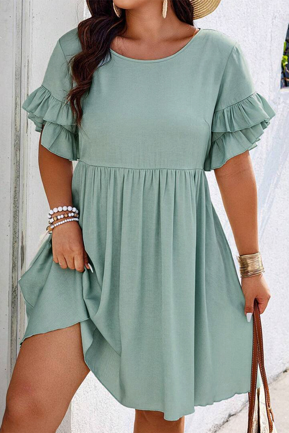Talk About Me Ruffle Trim Mini Dress Forest Green