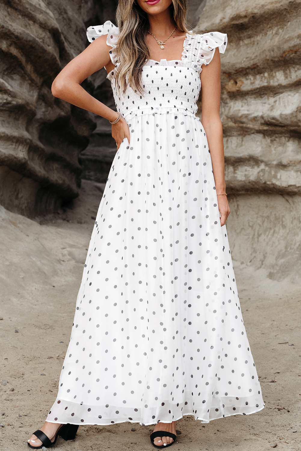 Polka Dot Maxi Dress with Smocked Waist - Effortless Summer Ease