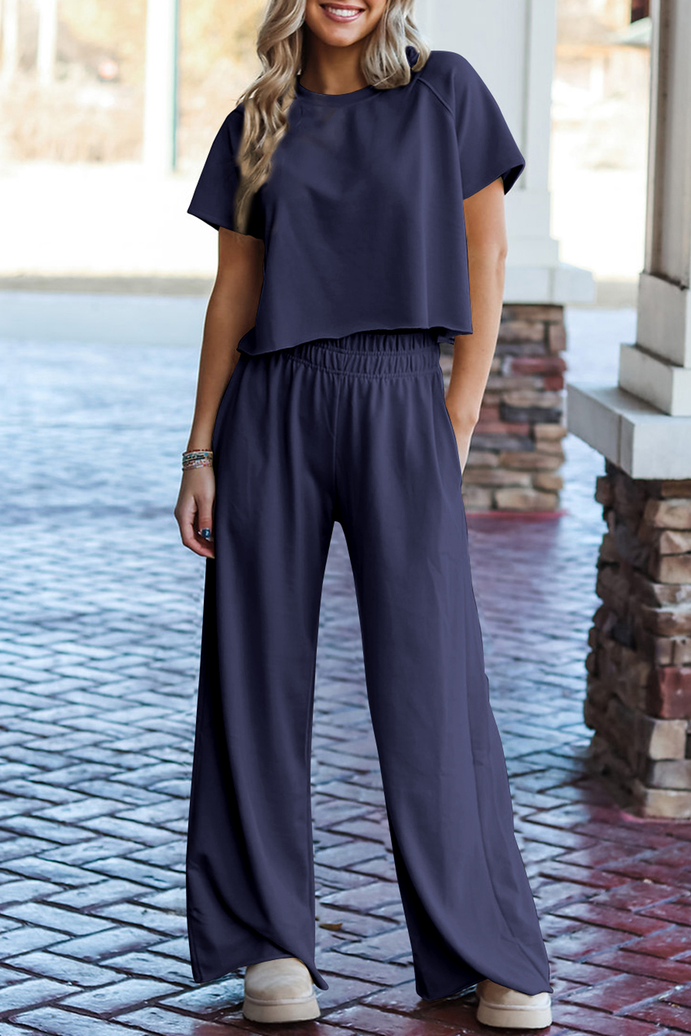 T SHIRT AND WIDE LEG PANTS SET 4 WAY STRETCH FABRIC 266707