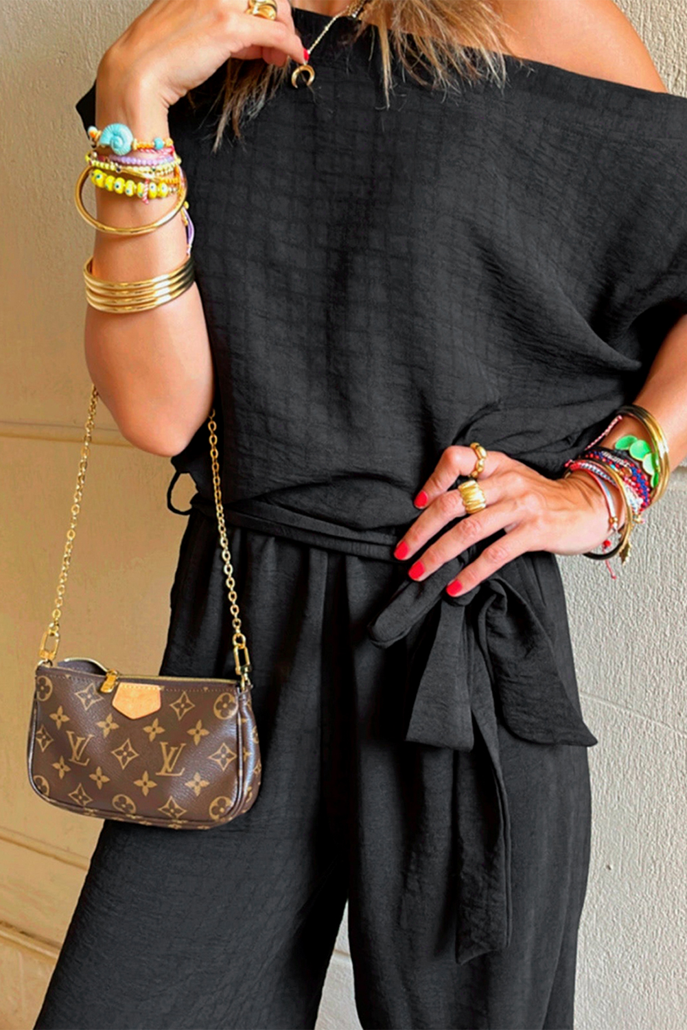 Embroidered Ruched Short Sleeve Jumpsuit main image 0