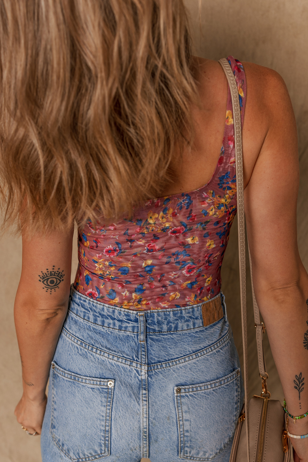 Floral Textured V-Neck Wrapped Sleeveless Bodysuit main image 1