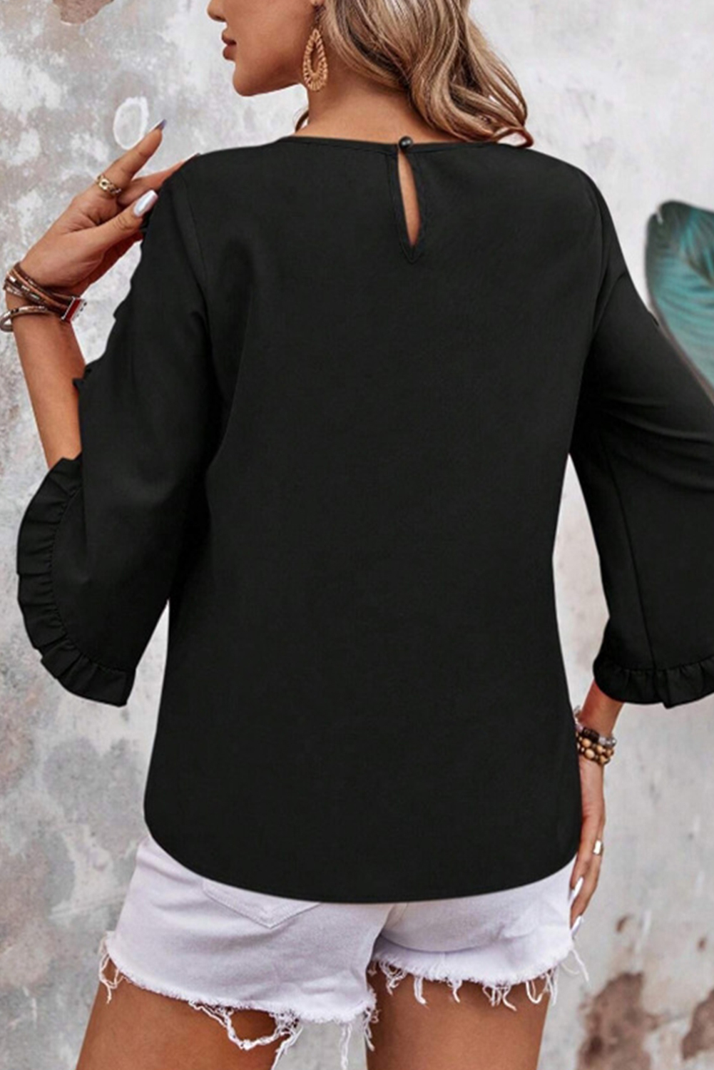 Gold Rib 3 4 Funnelneckblouse Black main image 1