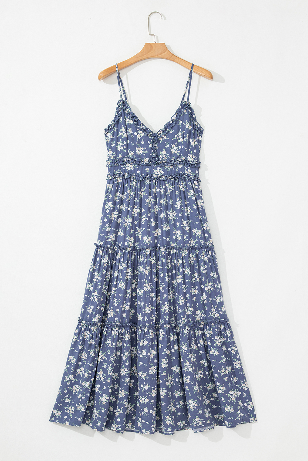 V neck floral tiered midi dress