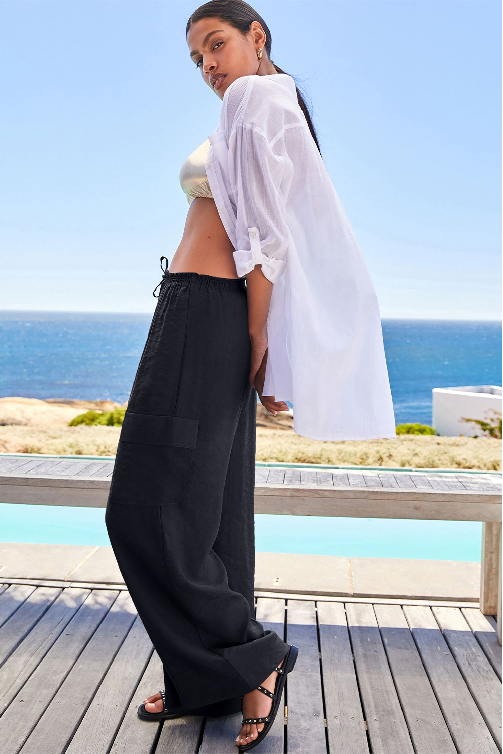 【DEARMINE】Dear String Wide Slacks Women's Wide Leg Sweatpants