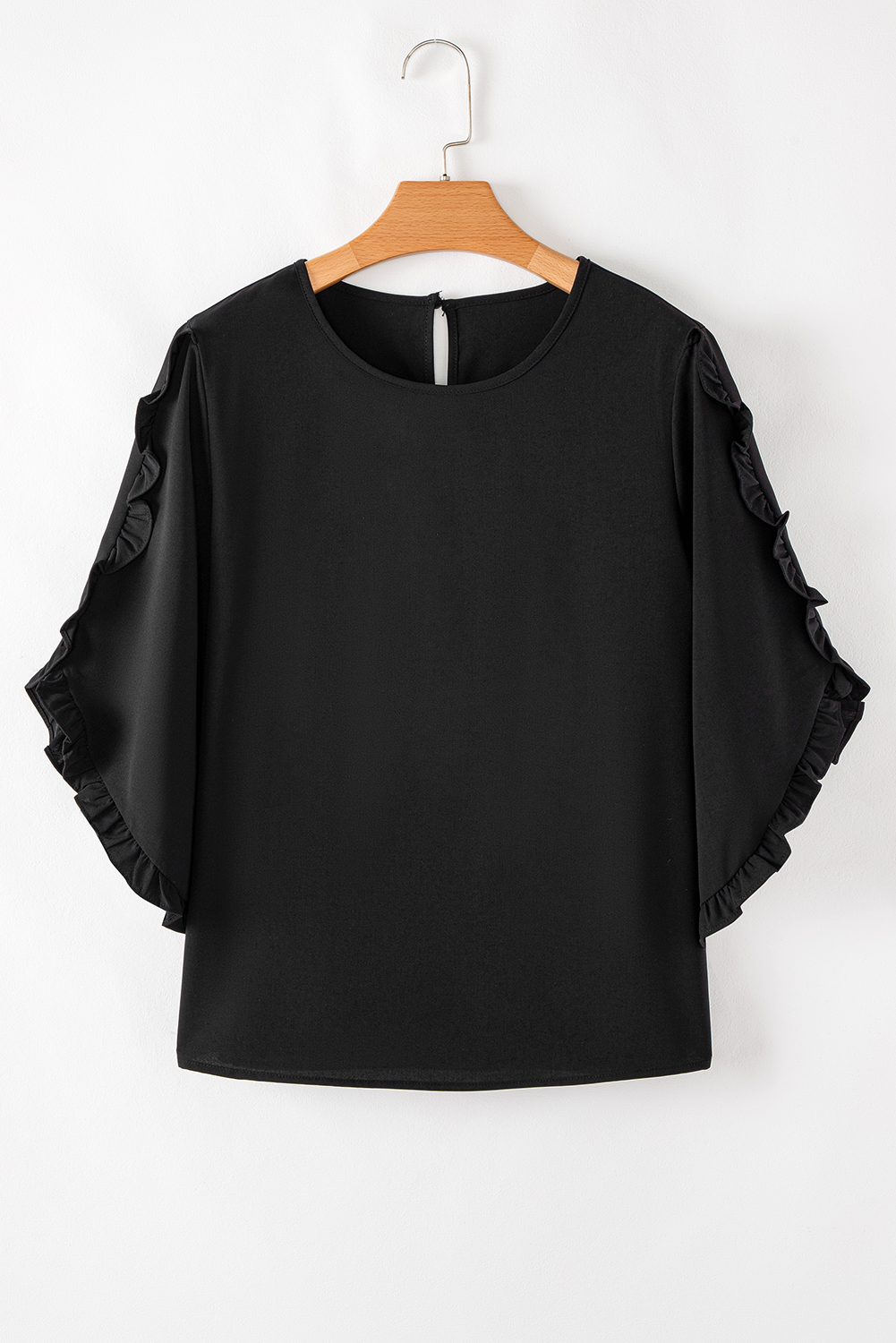 Round Neck Puff Sleeve Blouse Black