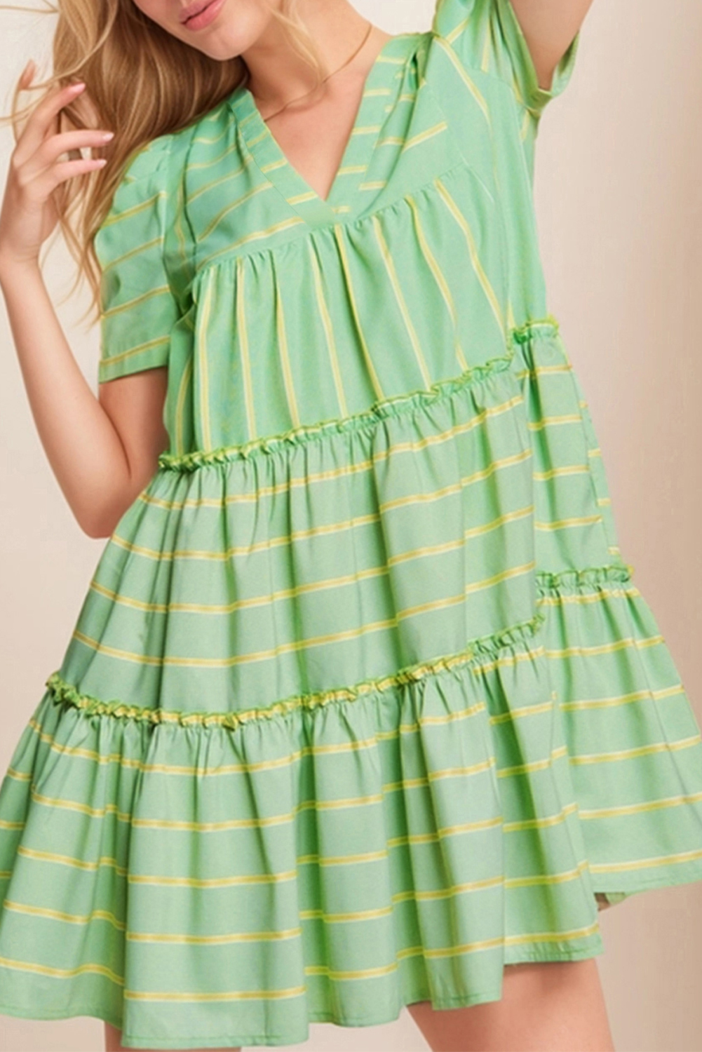Rayon green stripe Sleeveless dress m