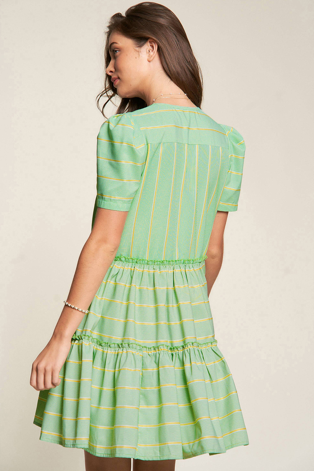 Green Ombre-Stripe V-Neck 3/4-Sleeve Dress – Casual Fade of Colour main image 0