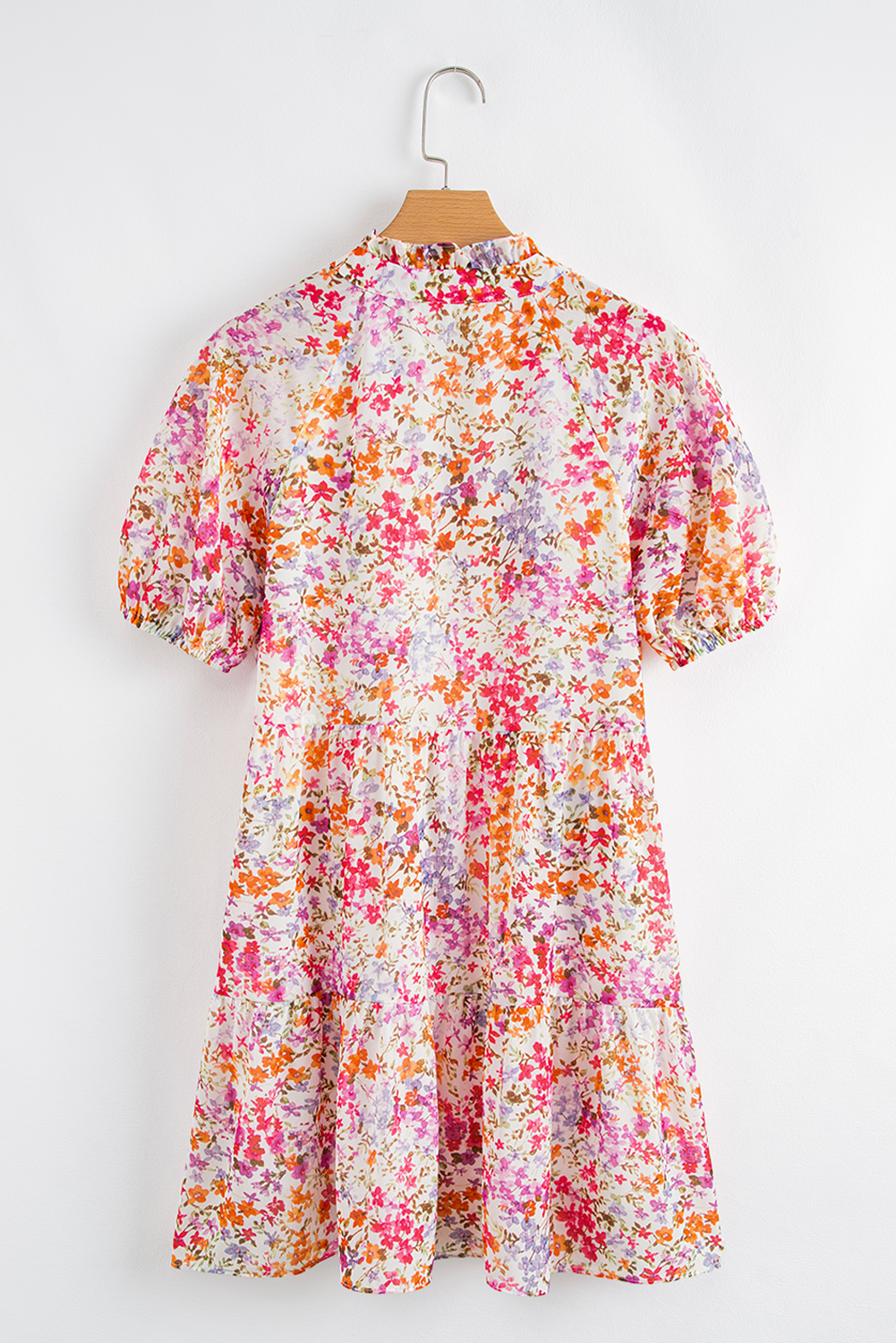 Ruched Tiered V-Neck Short Sleeve Mini Dress