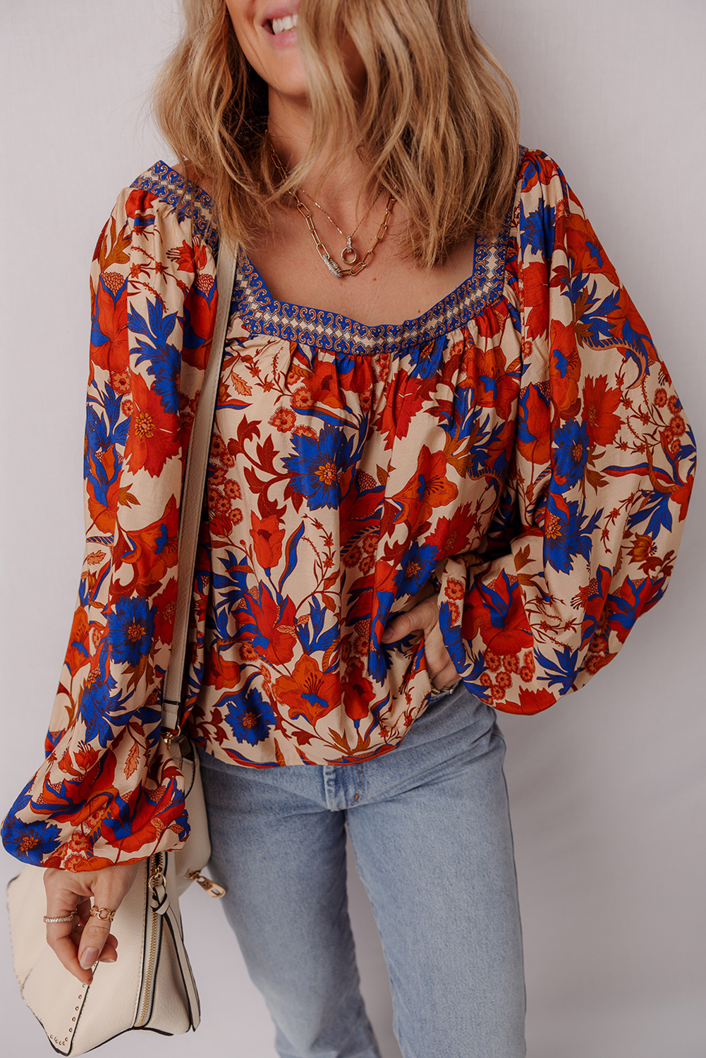 Mixed Print Loose Fit Blouse