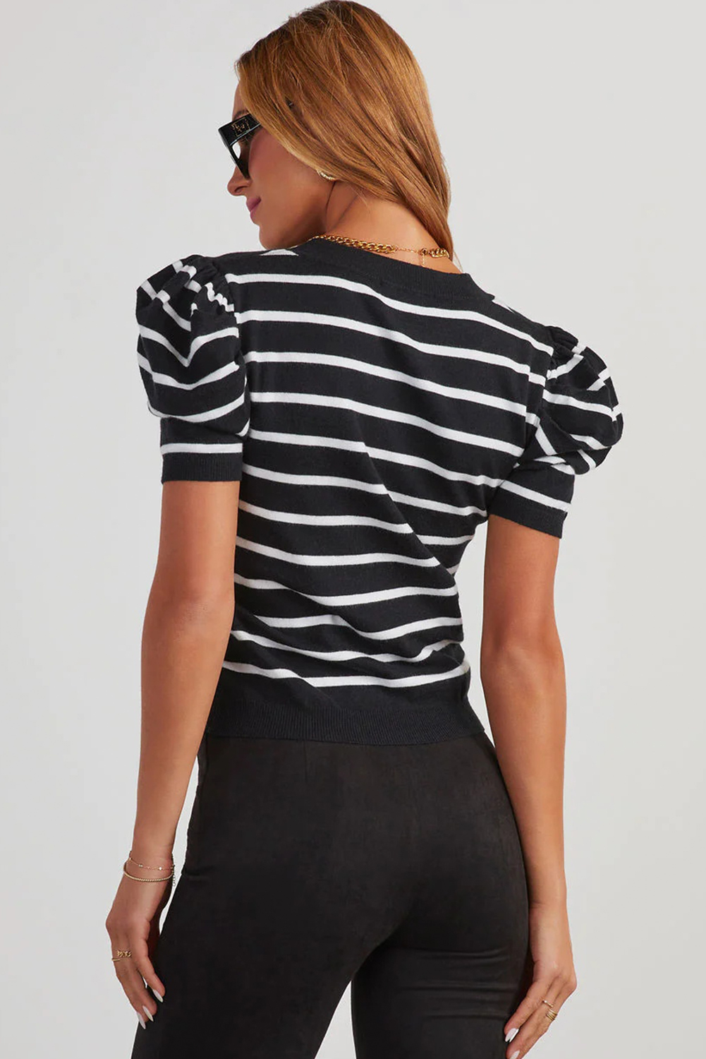 White Small Standing Neck Bubble Sleeve Top main image 1