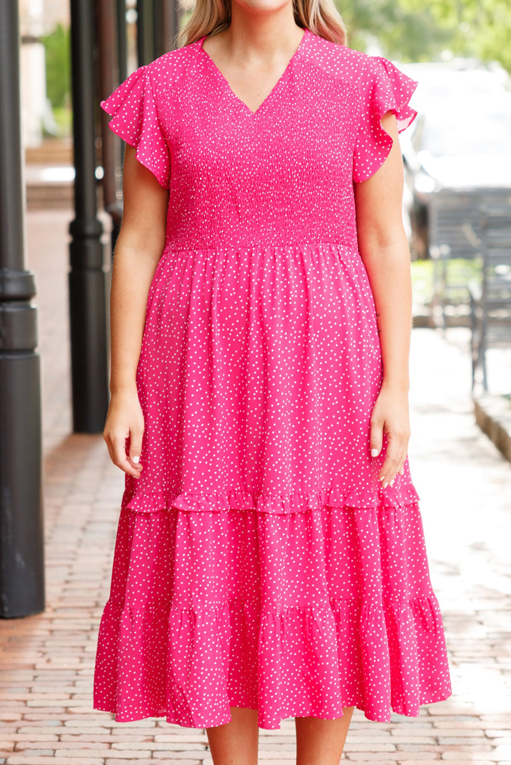 Celeste Full Size Polka Dot & Leopard Round Neck Midi Dress Plus Size