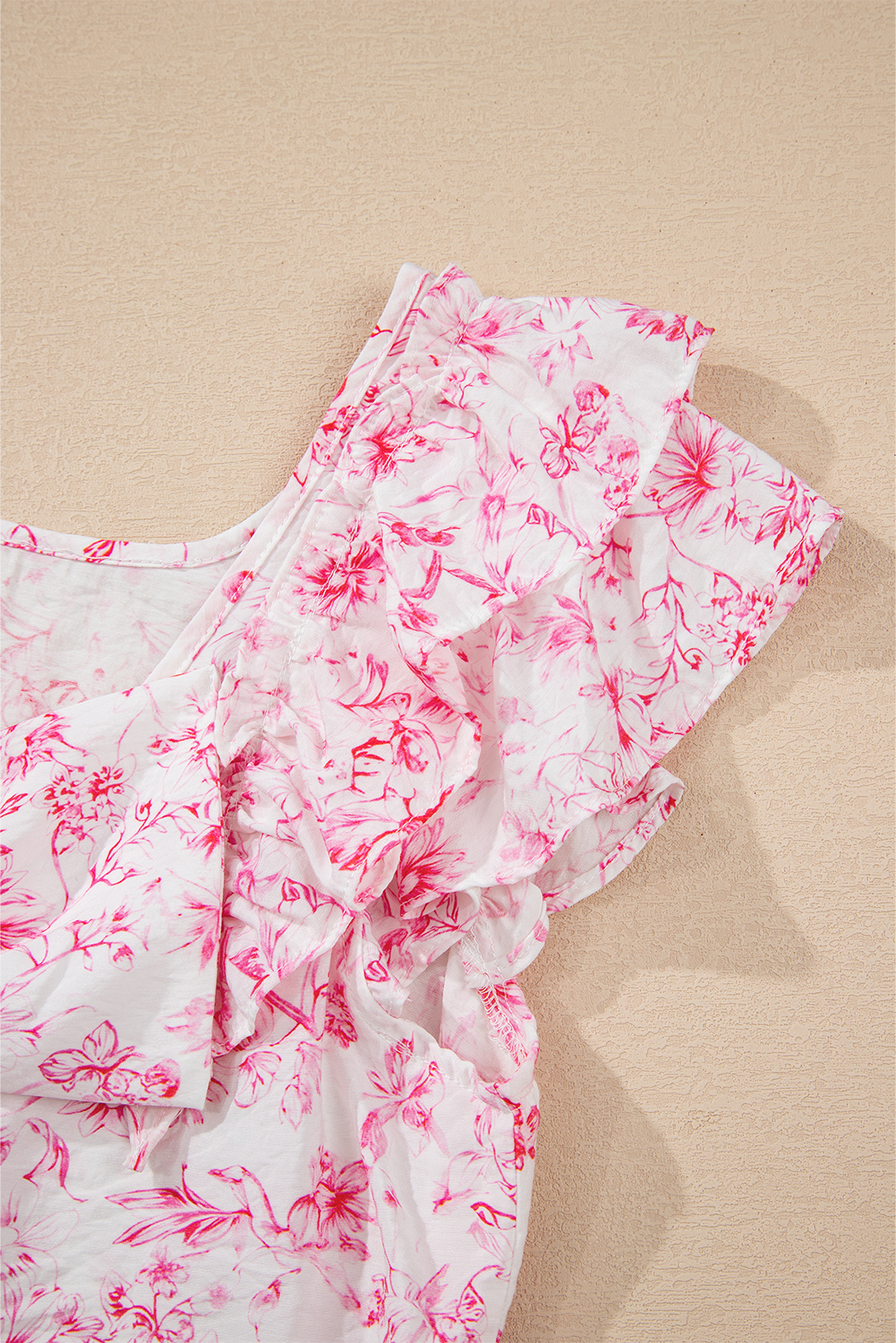 Short-Sleeve Square Neck Floral Bow Blouse main image 1