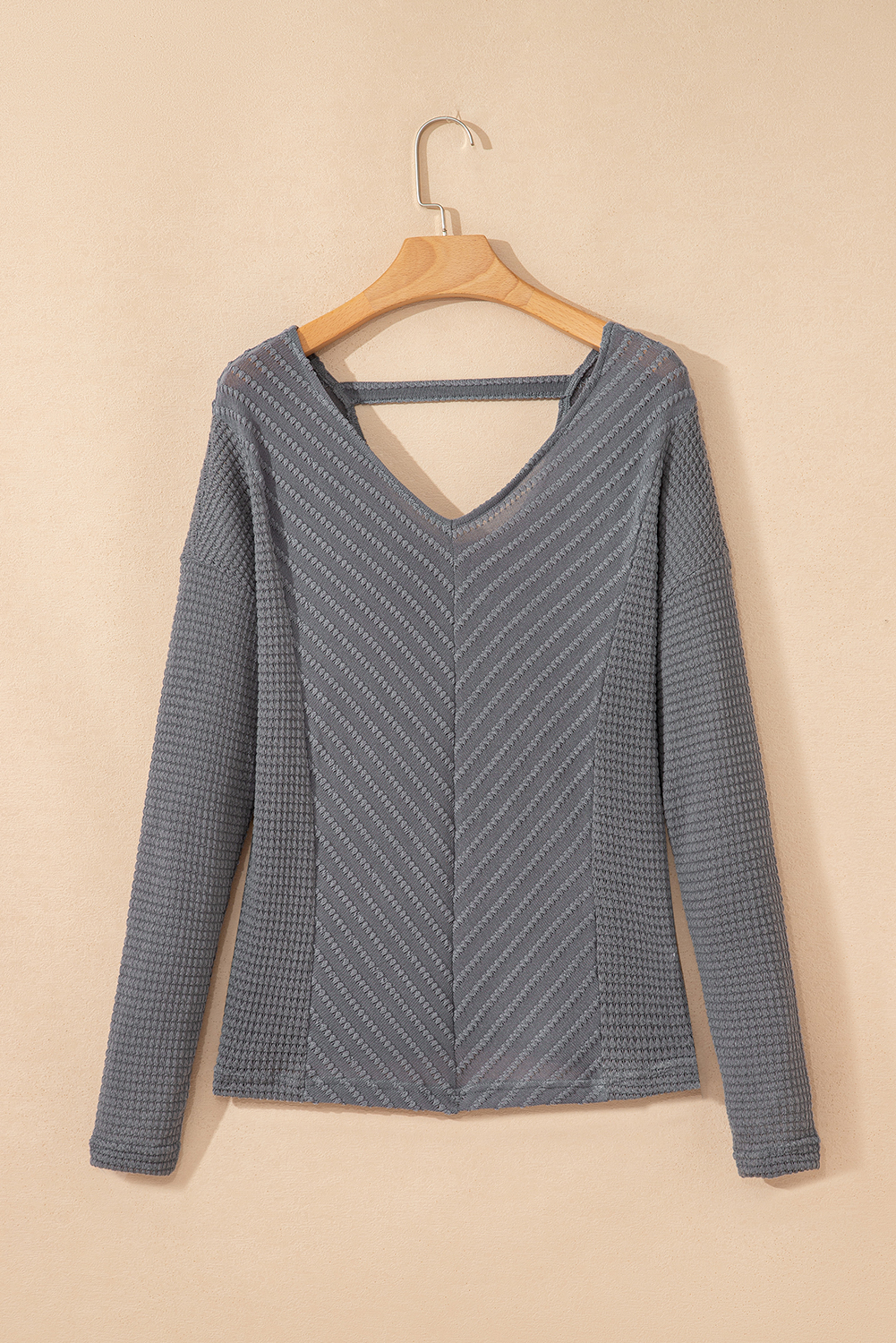 POL V-Neck Lightweight Textured Short Sleeve Knit Top with Lace Trim