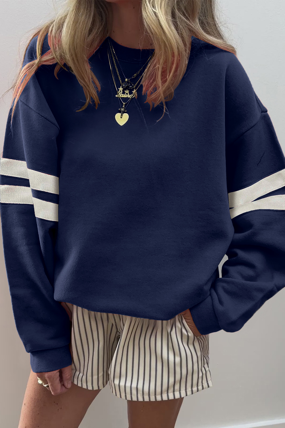 $8.05 Tillandsia Purple Varsity Striped Detail Drop Shoulder