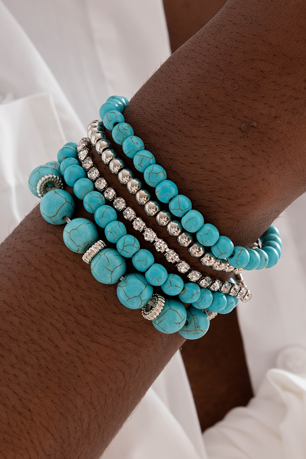 $1.98 Turquoise Multilayer Alloy Rhinestone Beading Bracelet