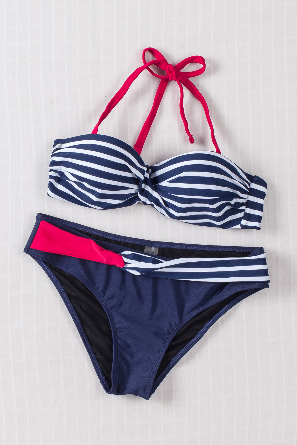 Blue Halter Bandeau Striped Bikini Ds Dear Lover