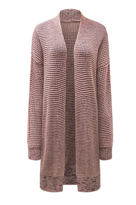 Pink Plaid Knitted Long Open Front Cardigan PACK271468-10