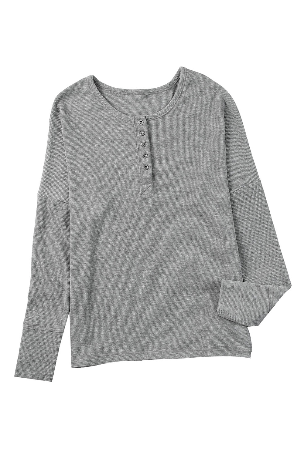 $ 7.6 - Wholesale Gray Waffle Knit Henley Top