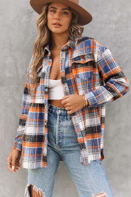 Multicolor Plaid Button Down Ruffled Shirt Jacket PACK854250-22