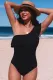 Black Ruffle Tiered One Shoulder One Piece Swimsuit