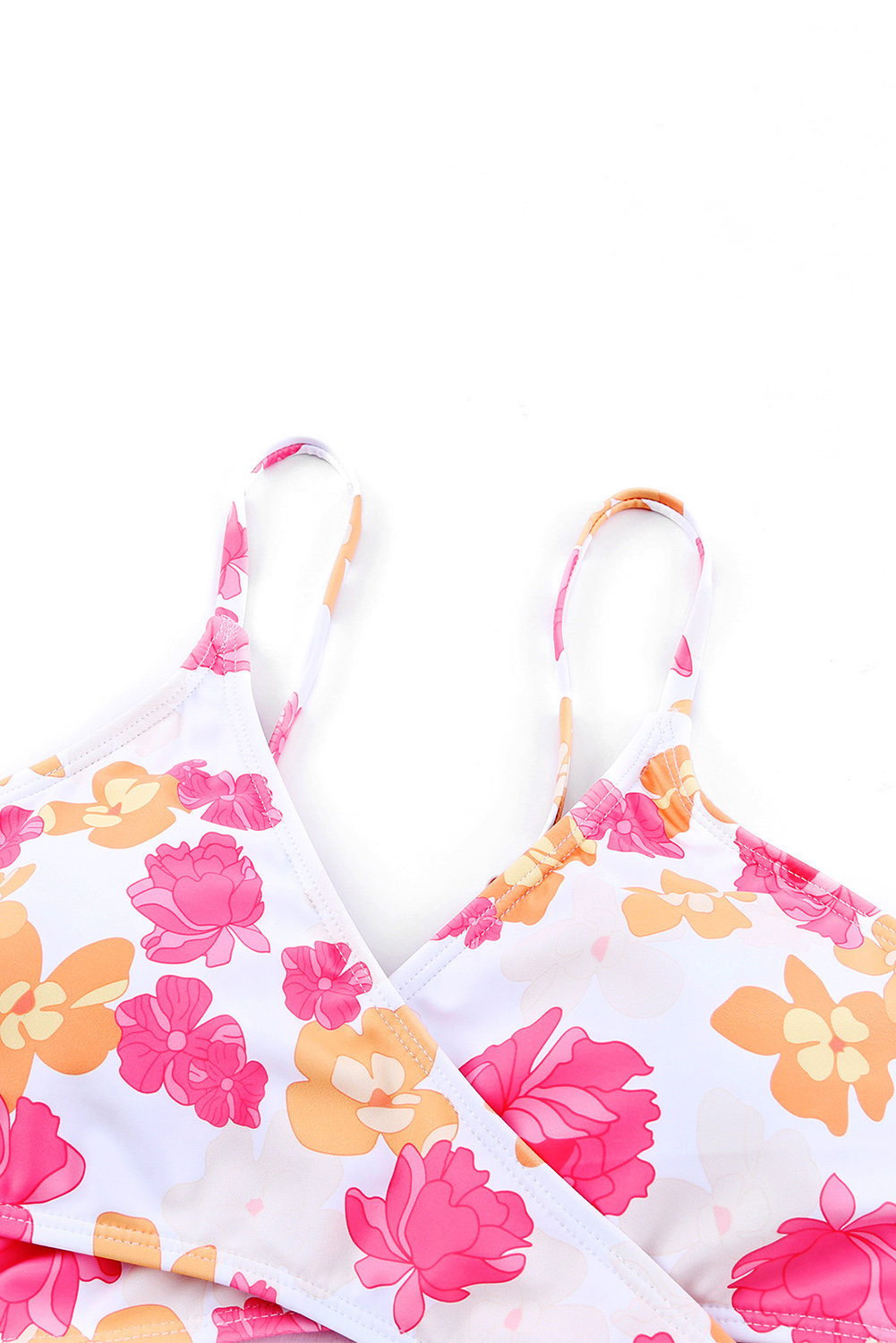 Pink Floral High Waist Cutout One Piece Swimsuit