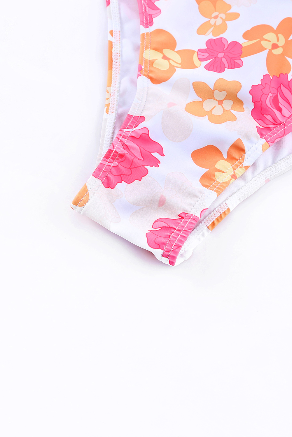 Pink Floral High Waist Cutout One Piece Swimsuit