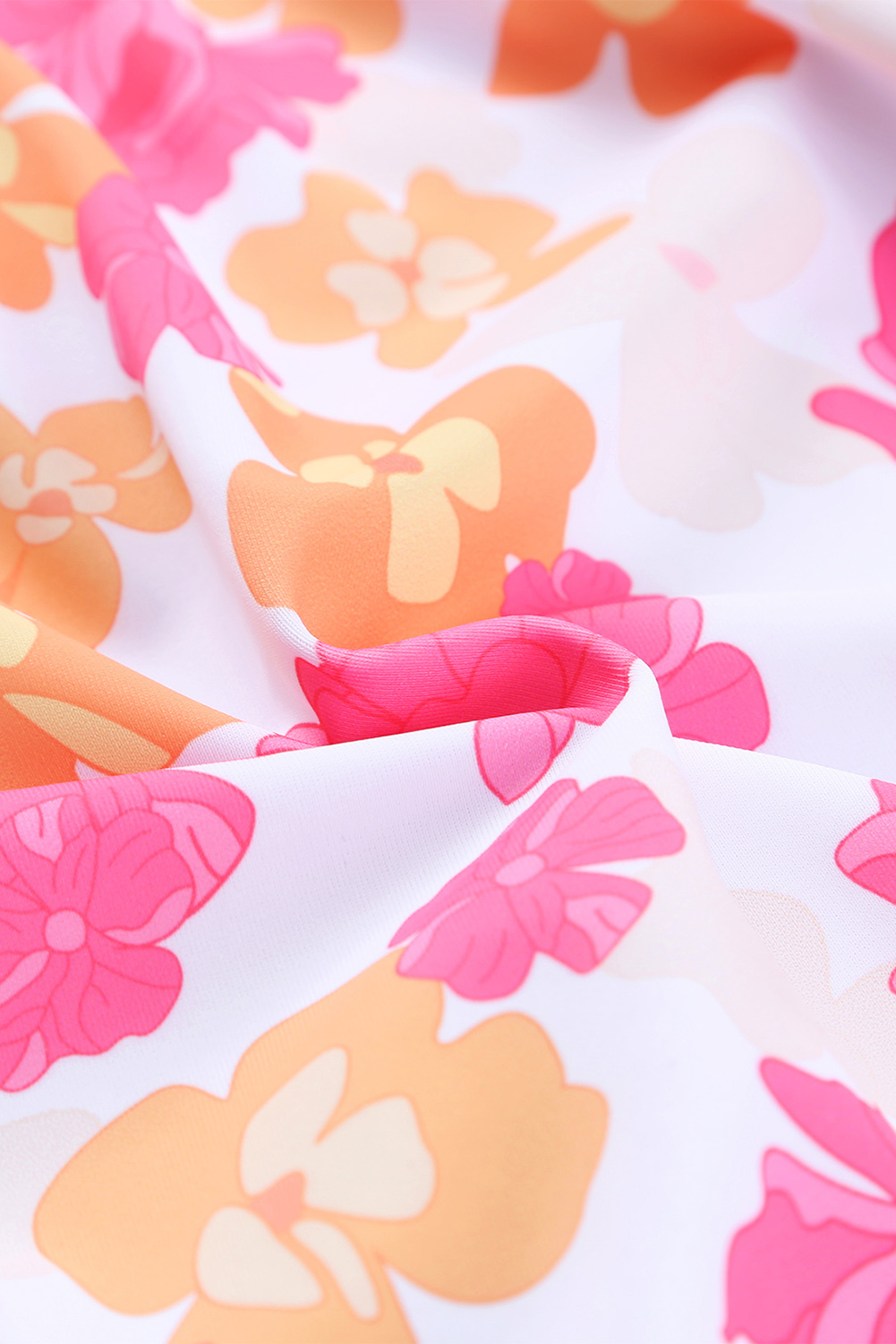 Pink Floral High Waist Cutout One Piece Swimsuit