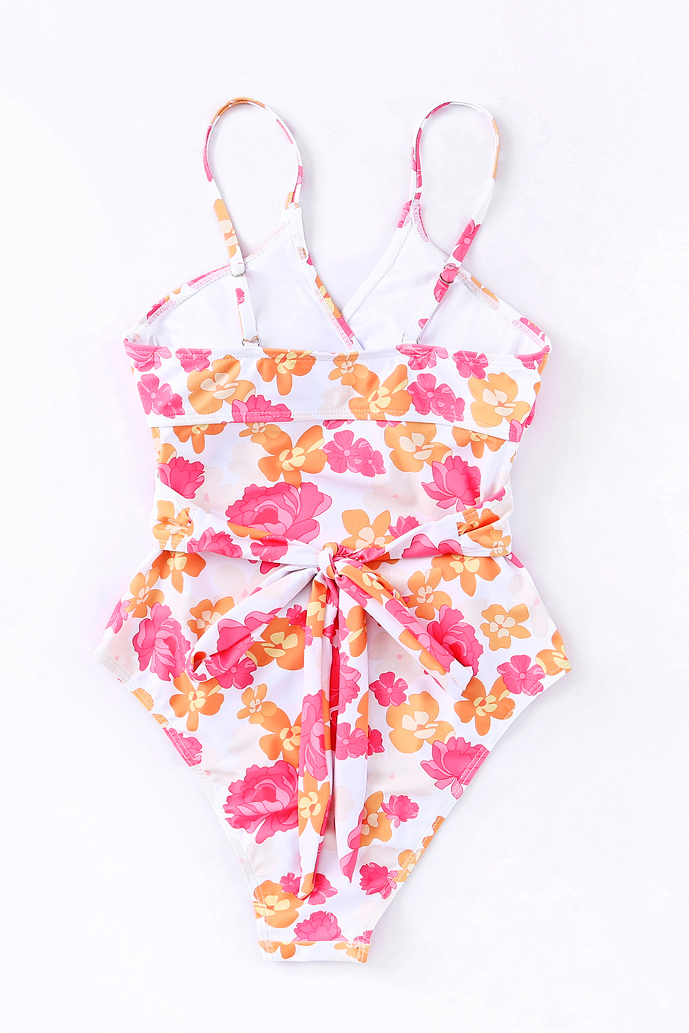 Pink Floral High Waist Cutout One Piece Swimsuit