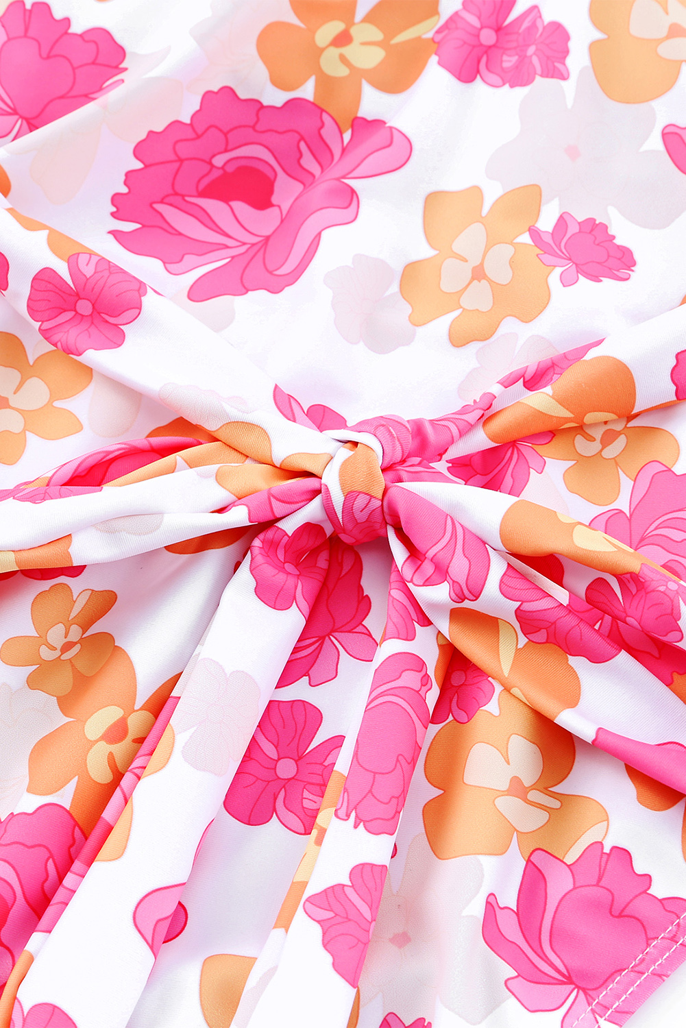 Pink Floral High Waist Cutout One Piece Swimsuit