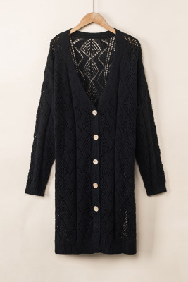 Black Hollow-out Openwork Knit Cardigan PACK271948-2