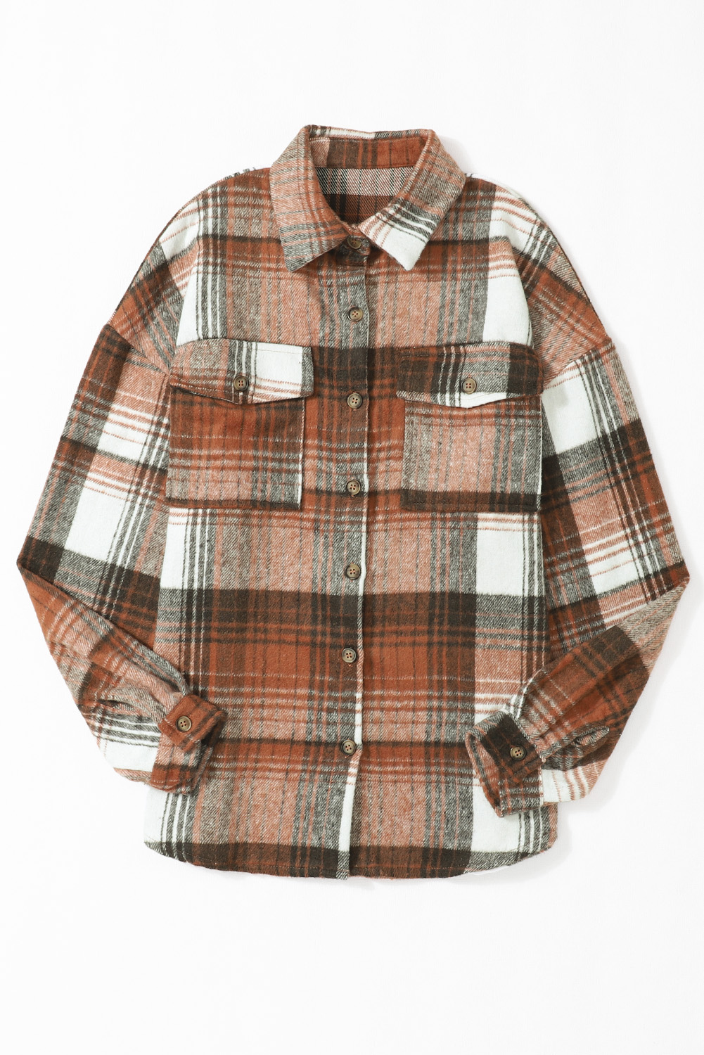 $ 9.4 - Wholesale Gold Flame Plaid Flap Pockets Shacket