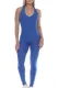 Blue Honeycomb Textured Crossed Backless Sleeveless Active Jumpsuit