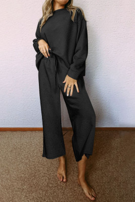 Black Ultra Loose Textured 2pcs Slouchy Outfit PACK625266-2