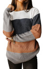Chestnut Color Block Knitted O-neck Pullover Sweater