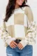 Light French Beige Checkered Print Drop Shoulder Sweater