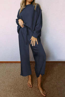 Navy Blue Ultra Loose Textured 2pcs Slouchy Outfit PACK625266-P605
