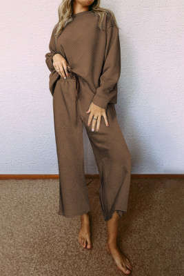 Dark Brown Ultra Loose Textured 2pcs Slouchy Outfit PACK625266-P5017