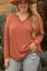 Gold Flame Exposed Seam Notched Neck Long Sleeve Plus Top