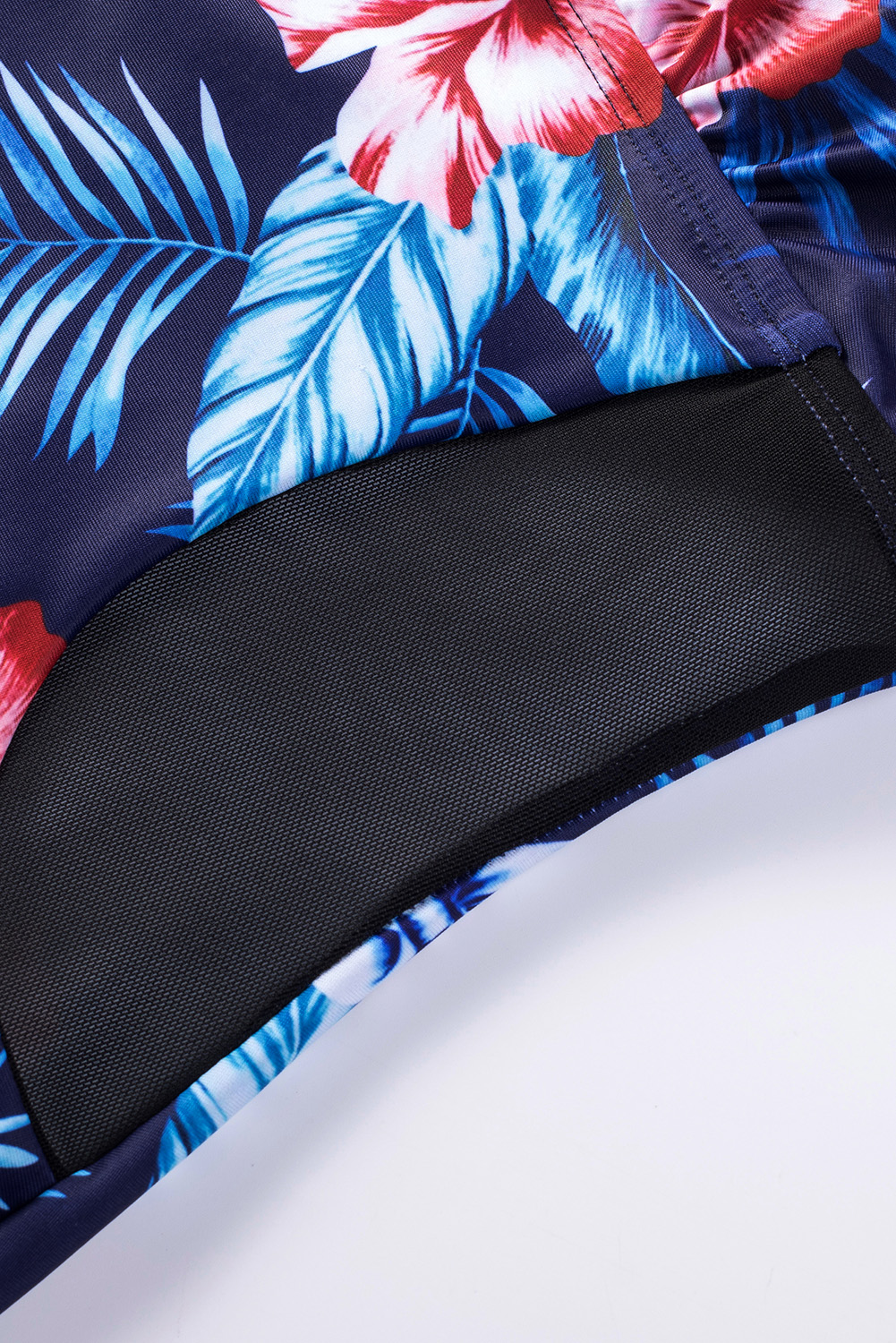 Black Floral Print Mesh Patchwork Criss Cross One-piece Swimsuit