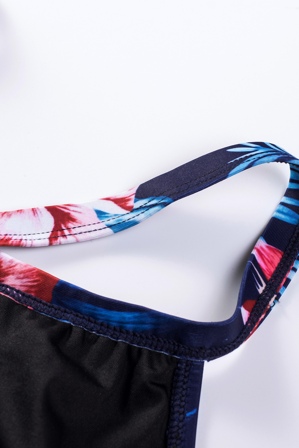 Black Floral Print Mesh Patchwork Criss Cross One-piece Swimsuit