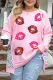 Pink Leopard Patchwork Kisses Print Curvy Sweatshirt