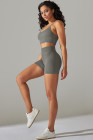 Light Grey Spaghetti Straps Bra and High Waist Shorts Workout Set