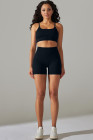 Black Spaghetti Straps Bra and High Waist Shorts Workout Set
