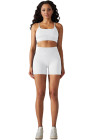 White Spaghetti Straps Bra and High Waist Shorts Workout Set