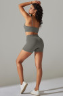 Light Grey Spaghetti Straps Bra and High Waist Shorts Workout Set