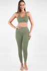 Laurel Green Seamless Ribbed Spaghetti Straps Bra Leggings Sports Set
