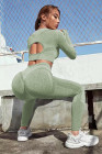 Grass Green Solid Color Long Sleeve Crop Top Leggings Yoga Sports Set