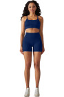 Navy Blue Spaghetti Straps Bra and High Waist Shorts Workout Set