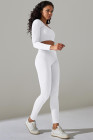 White Ribbed Long Sleeve Strappy Square Neck 2pcs Yoga Set